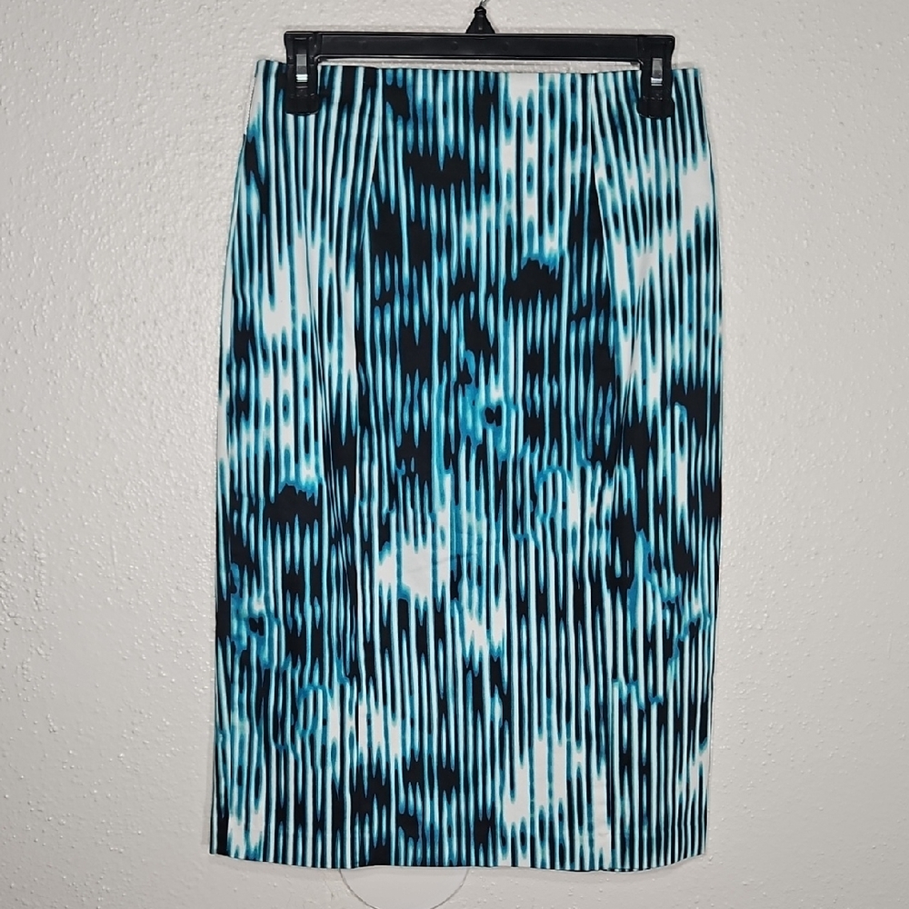 Worthington Blue Black & White Striped Watercolor Pencil Skirt 6